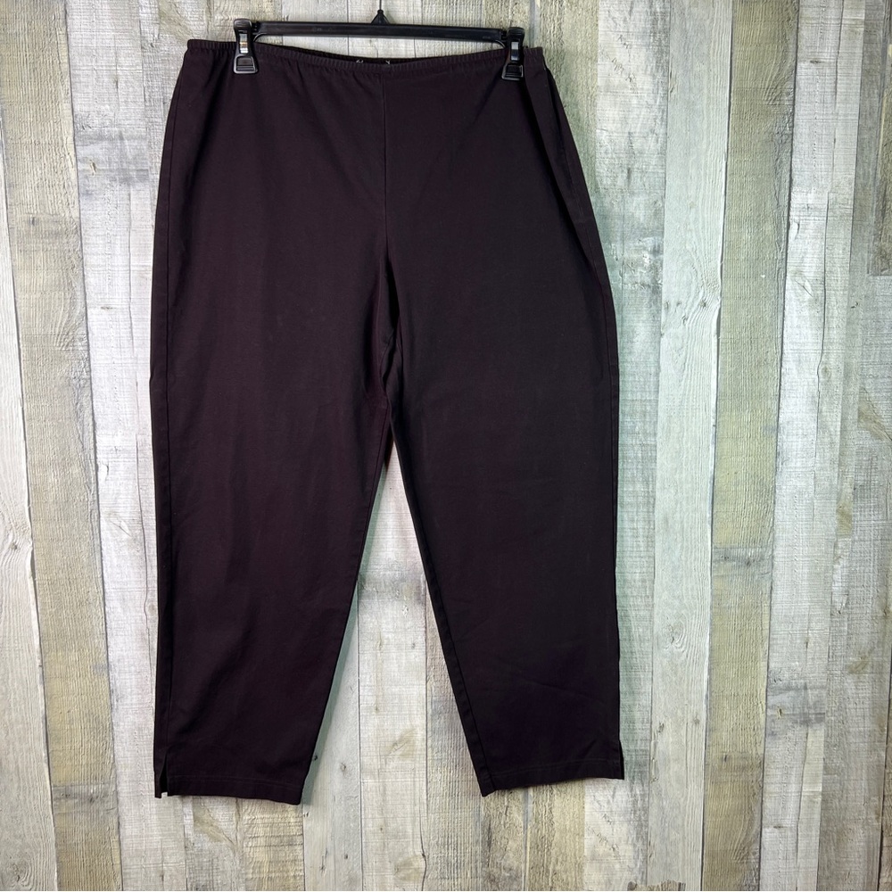 Eileen Fisher Size XL Chocolate Brown Pants Stretch Waistband Side Zipper Button